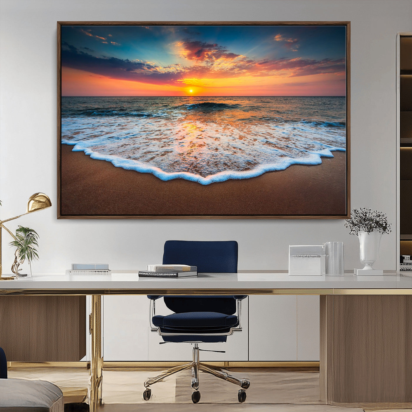 16110-MGV-CV-36X24-Ocean Sunset Wall Art – Vibrant Beach Waves and Horizon Canvas Print, Relaxing Coastal Seascape Decor for Living Room or Bedroom