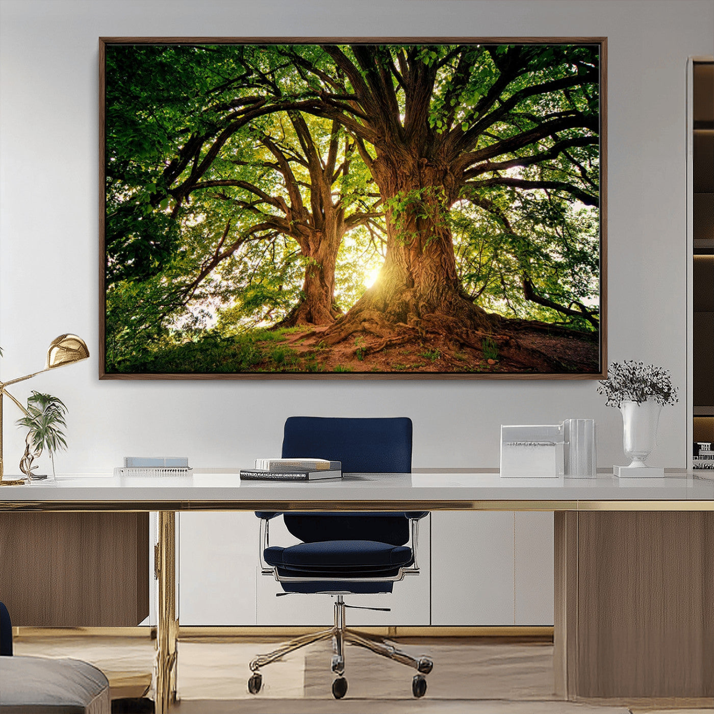 52150-MGV-CV-36X24-Majestic Tree Wall Art – Large Nature Canvas Print with Sunlight Through Branches, Rustic Forest Decor for Living Room, Bedroom or