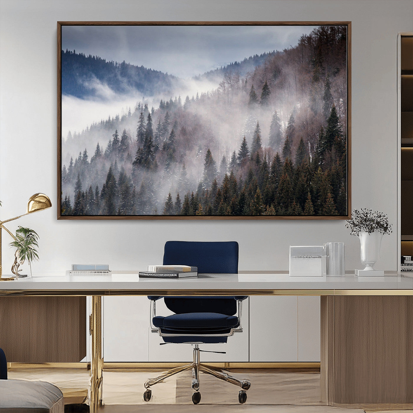 18459-MGV-CV-36X24-Misty Pine Forest Wall Art – Serene Mountain Landscape Canvas Print, Tranquil Nature Artwork for Living Room, Bedroom, Cabin or