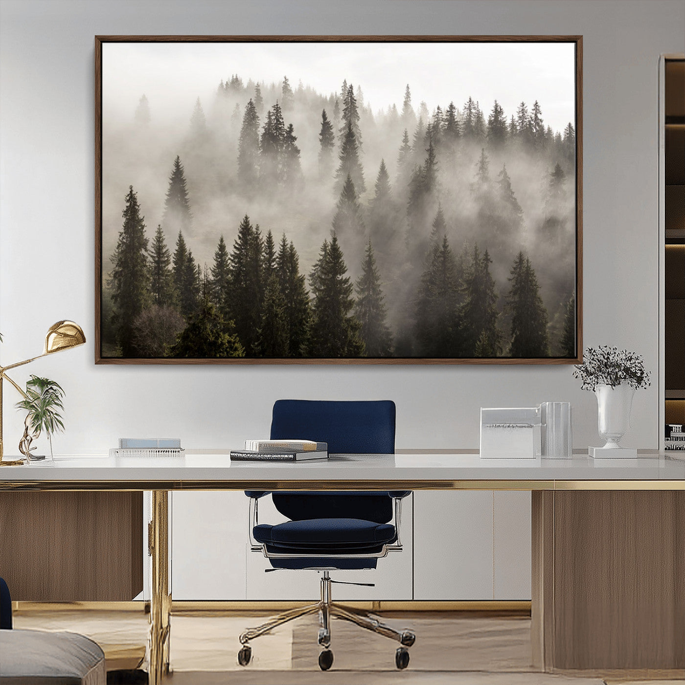62862-MGV-CV-36X24-Misty Forest Wall Art – Tranquil Pine Tree Canvas Print with Mountain Fog, Nature Landscape Artwork for Living Room, Bedroom, or