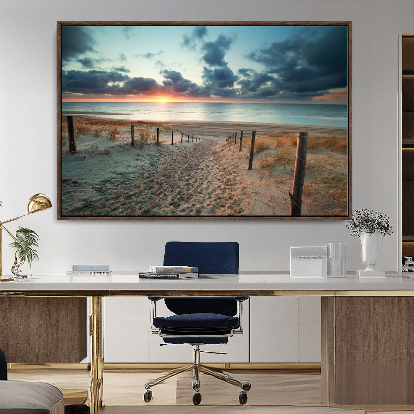 25788-MGV-CV-36X24-Sunset Beach Path Wall Art – Scenic Coastal Dunes and Ocean Canvas Print, Tranquil Seaside Landscape Decor for Living Room or