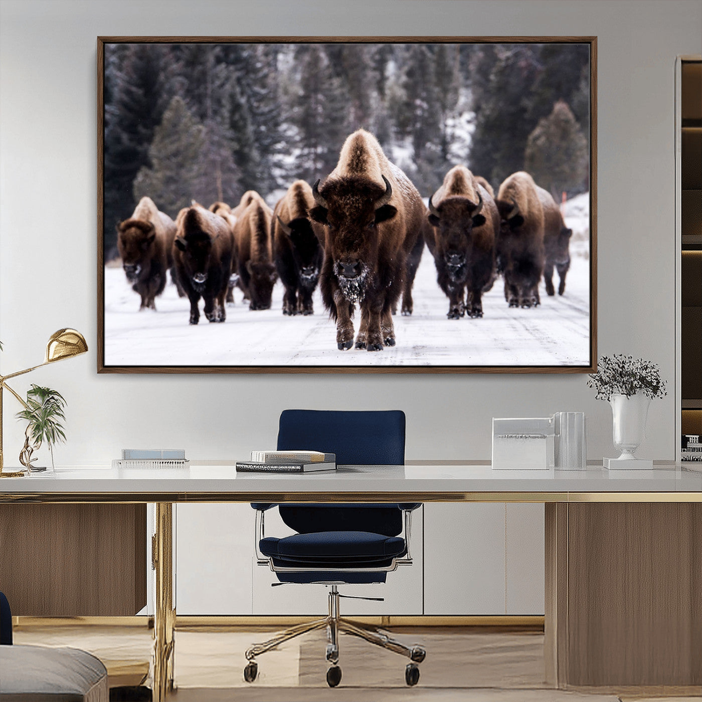 66871-MGV-CV-36X24-Bison Herd Wall Art – Wildlife Buffalo Canvas Print, Rustic Western Nature Photography Decor for Living Room, Office, Cabin, or