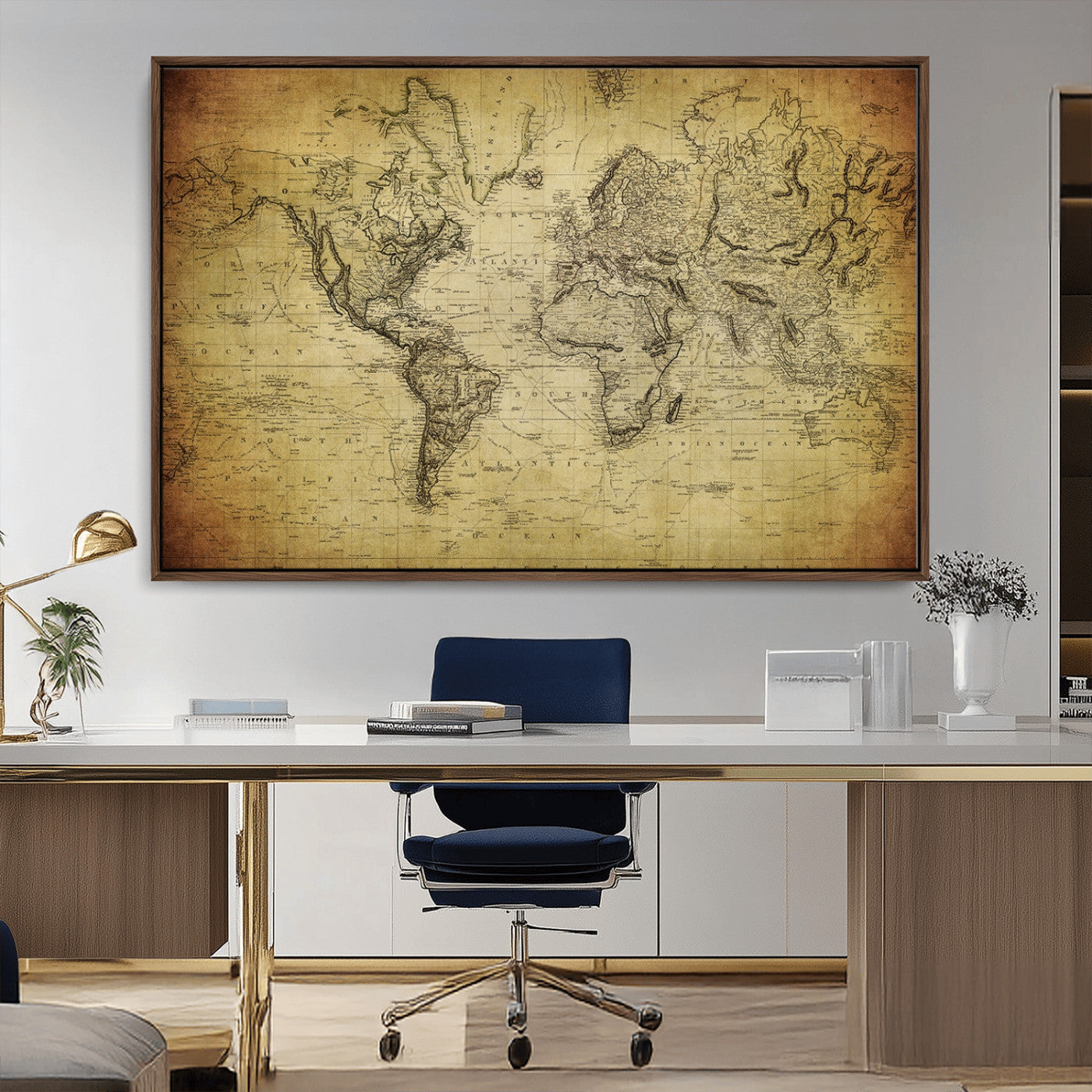 20669-MGV-CV-36X24-World Map Wall Art – Antique Style Old World Atlas Print, Rustic Travel Decor for Office, Study, Library or Living Room