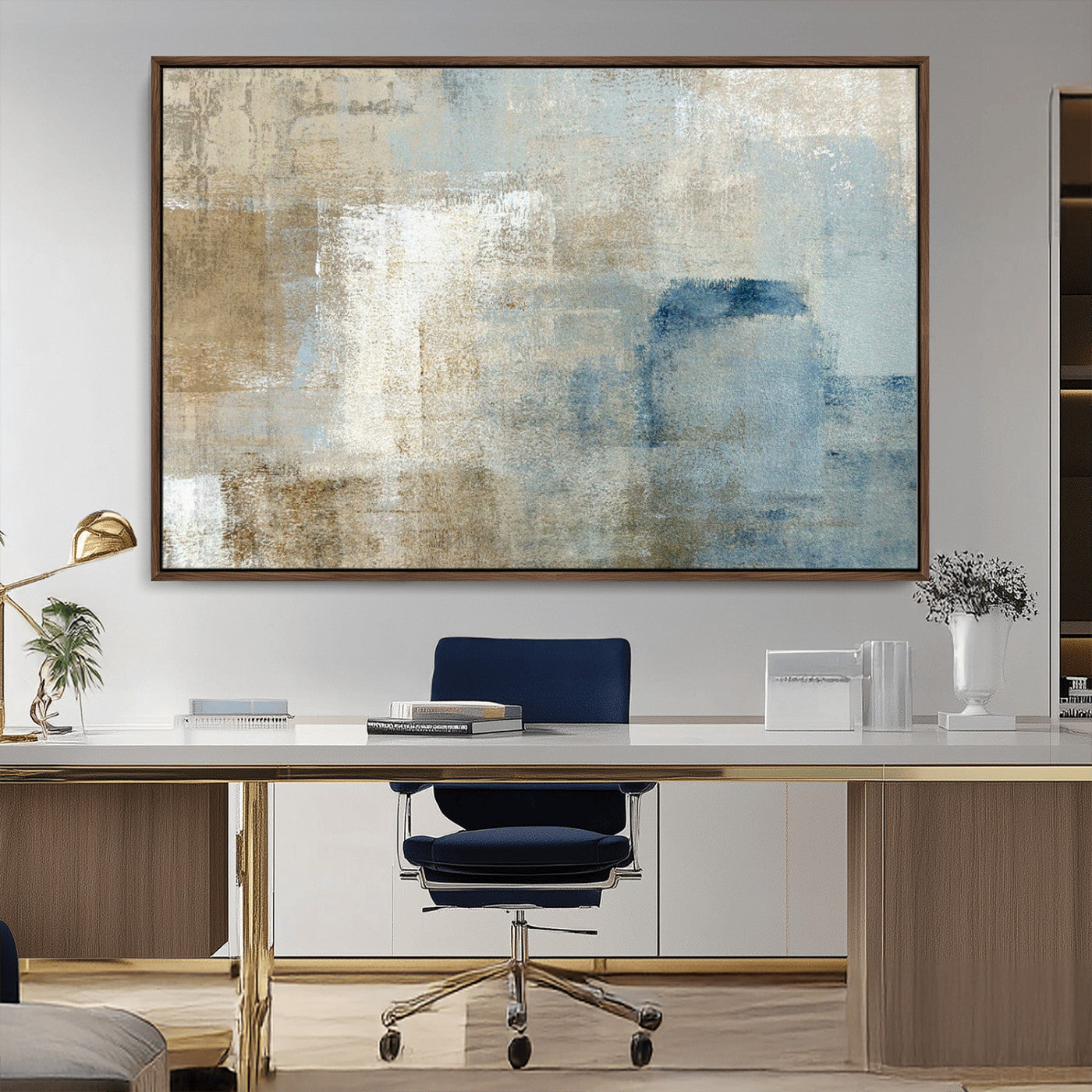 38126-MGV-CV-36X24-Neutral Abstract Wall Art – Modern Beige and Blue Canvas Print and Minimalist Textured Painting for Living Room, Bedroom or Office