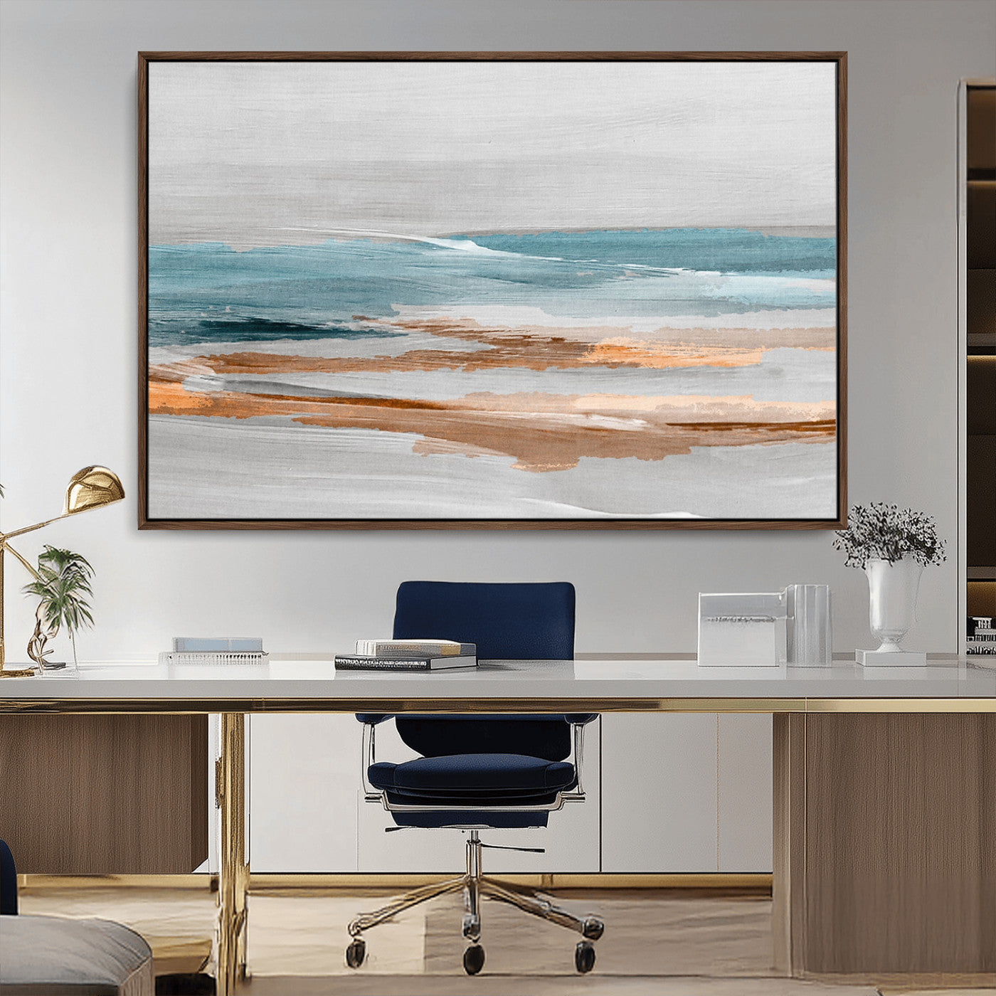 23430-MGV-CV-36X24-Abstract Coastal Wall Art – Modern Ocean Horizon Canvas Print, Minimalist Beach Scene Painting for Bedroom, Living Room, Office or