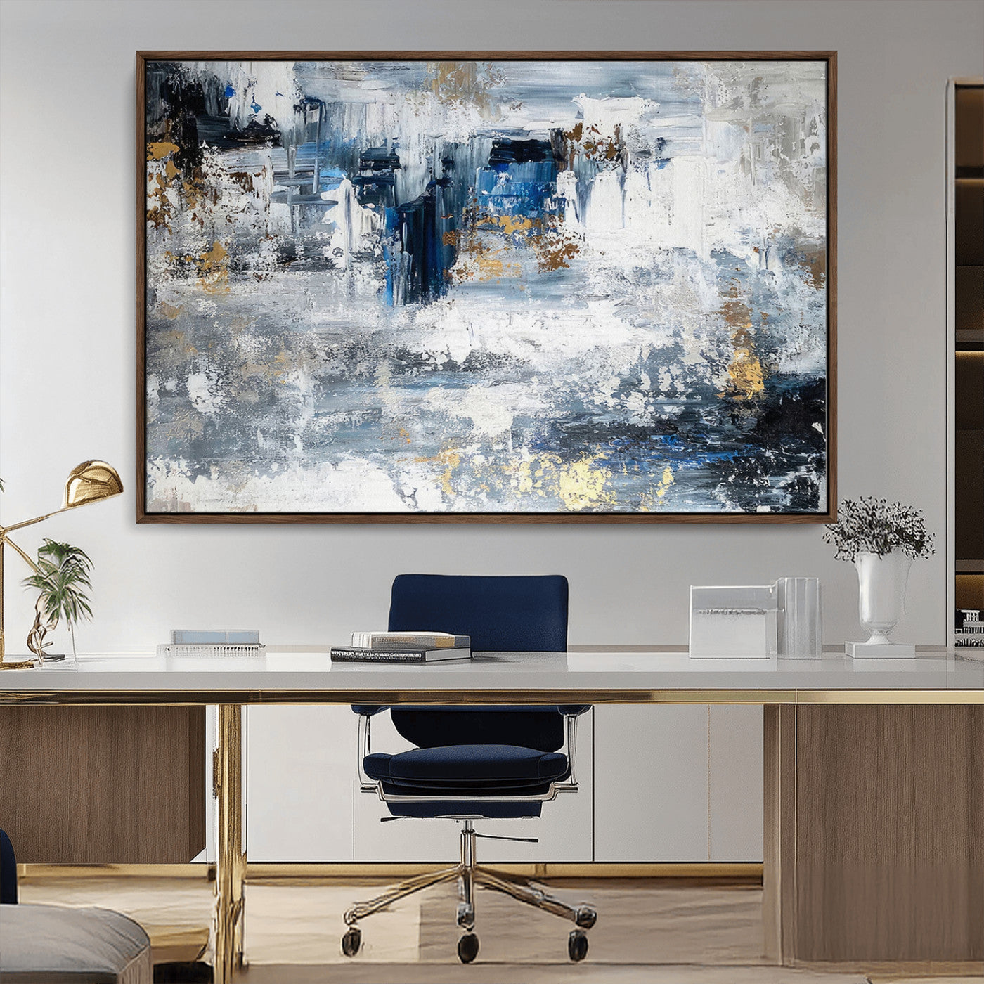 59716-MGV-CV-36X24-Abstract Blue and Gold Wall Art – Modern Textured Canvas Print, Contemporary Painting for Living Room, Bedroom, or Office Decor