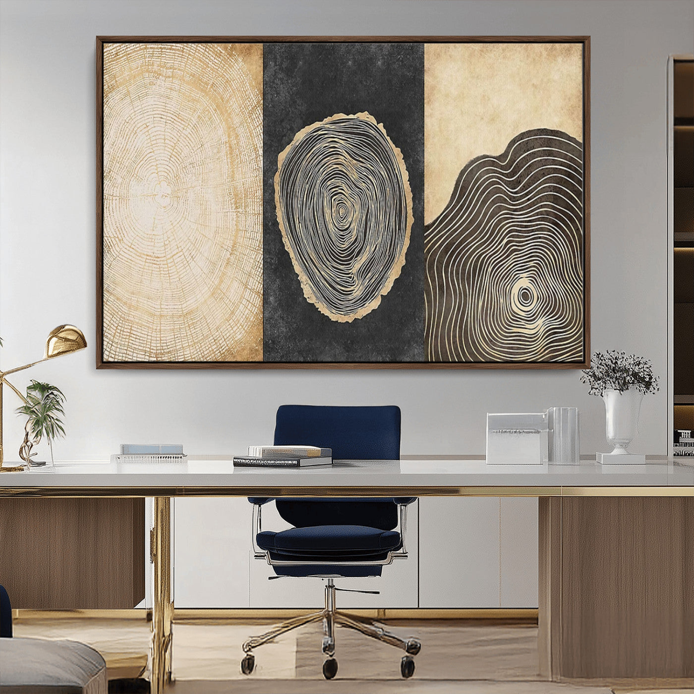 77785-MGV-CV-36X24-Tree Ring Abstract Wall Art – Rustic Wood Growth Pattern Canvas Prints, Modern Nature-Inspired Decor for Living Room or Office