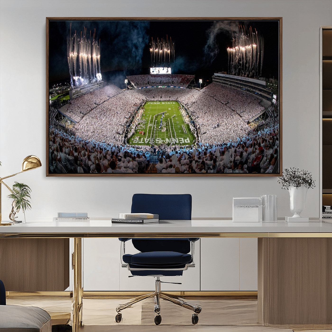 11391-MGV-CV-36X24-Penn State Stadium Wall Art – Panoramic White Out Football Game Canvas Print, College Sports Decor for Office, Man Cave, or Living