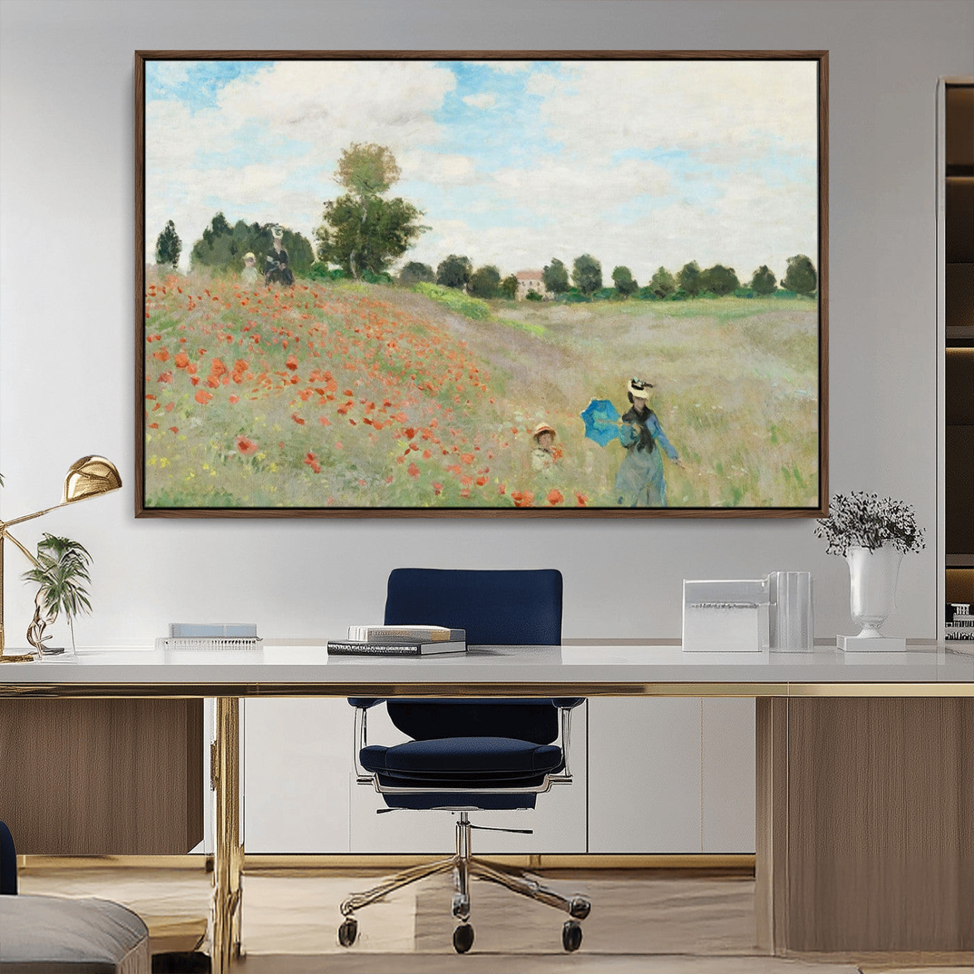 74890-MGV-FC-36X24_Walnut-Monet Poppy Field Wall Art – Impressionist Landscape Canvas Print, Classic French Artwork for Living Room, Bedroom or Office Decor