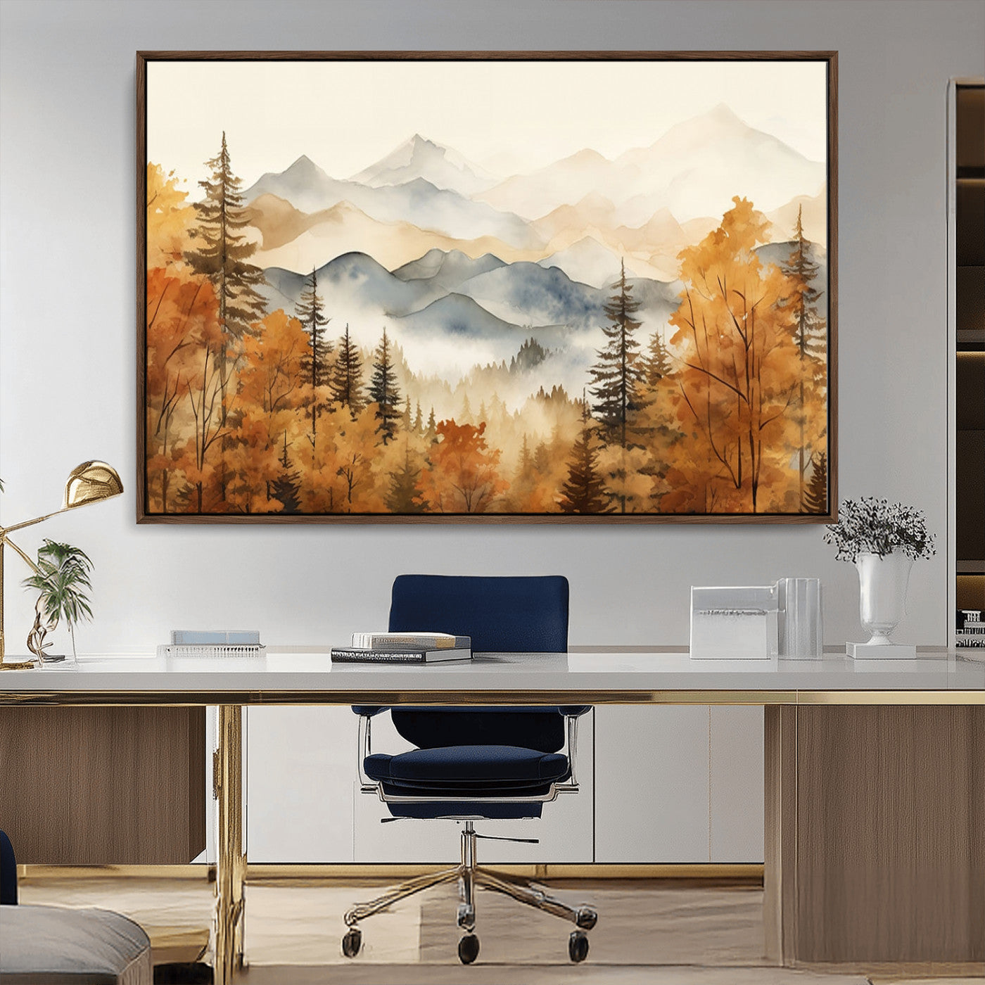 72950-MGV-CV-36X24-Autumn Mountain Forest Wall Art – Golden Fall Landscape Canvas Print, Nature-Inspired Home Decor for Living Room, Bedroom or
