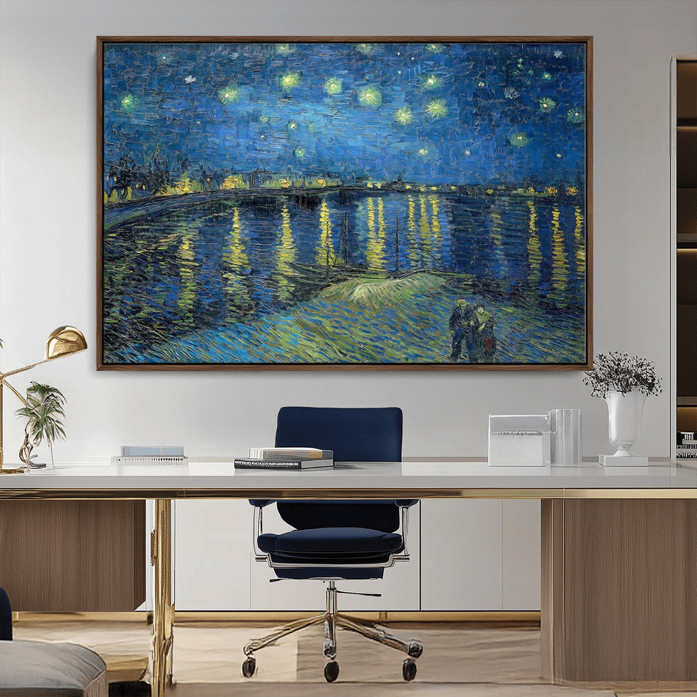 94605-MGV-CV-36X24-Starry Night Over the Rhone Wall Art – Vincent van Gogh Canvas Print, Famous Impressionist Painting for Living Room, Office