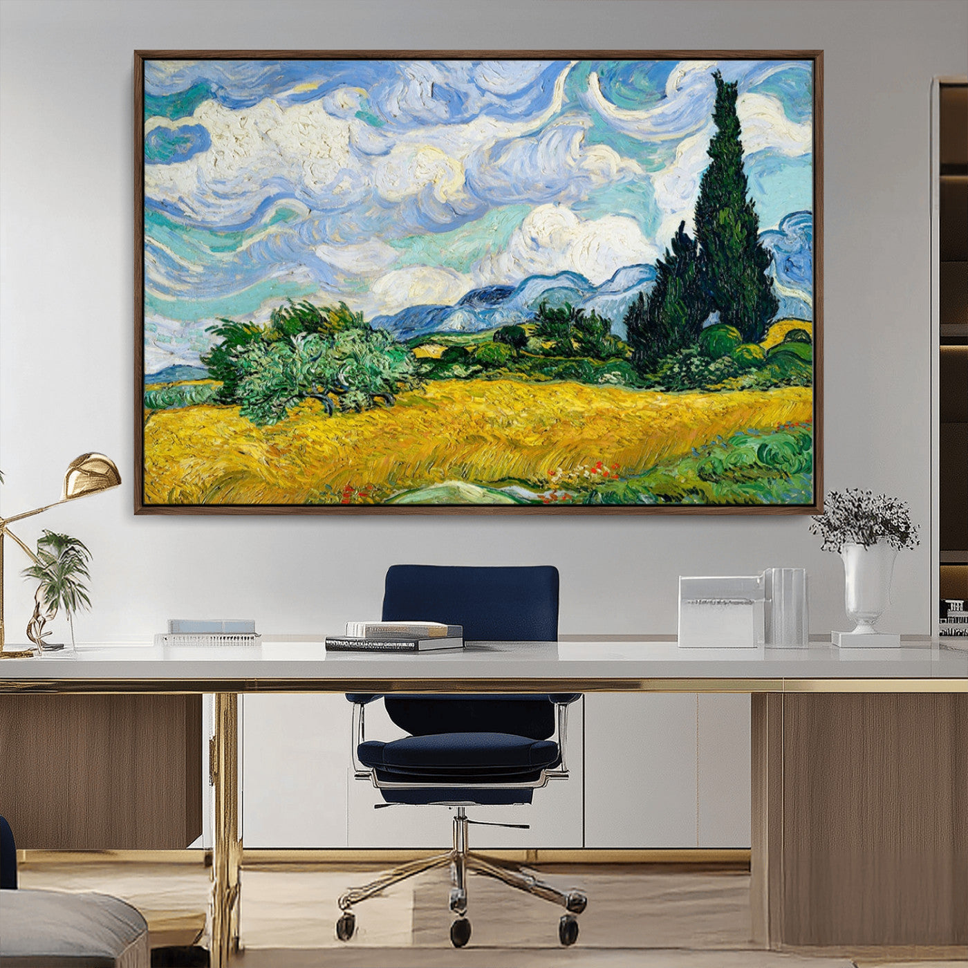 97252-MGV-CV-36X24-Wheat Field with Cypress – Van Gogh Wall Art, Impressionist Landscape Canvas Print, Rustic Home Decor for Living Room or Office