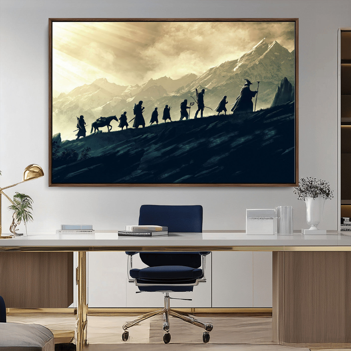 41574-MGV-CV-36X24-Fellowship Journey Wall Art – Epic Fantasy Adventure Canvas Print, Mountain Landscape Decor for Living Room, Office or Man Cave