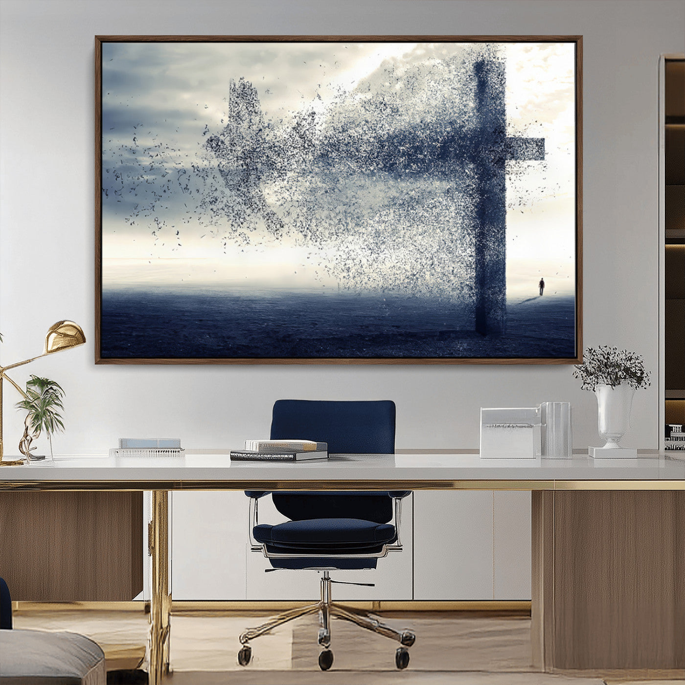 55718-MGV-CV-36X24-Surreal Cross Wall Art – Spiritual Faith Canvas Print, Abstract Christian Artwork with Modern Religious Symbol for Living Room,