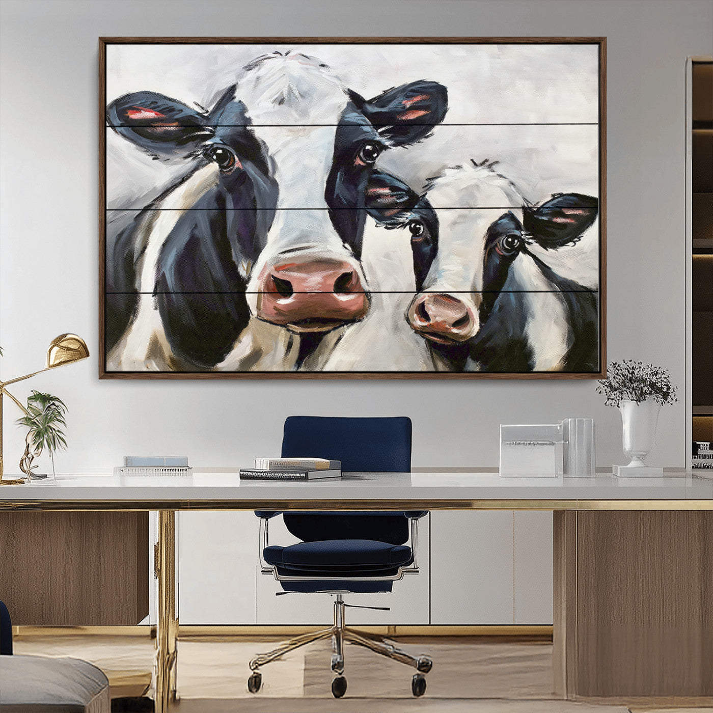 28934-MGV-CV-36X24-Farmhouse Cow Wall Art – Rustic Black and White Dairy Cattle Canvas Print, Country Barn Animal Painting for Kitchen, Living Room