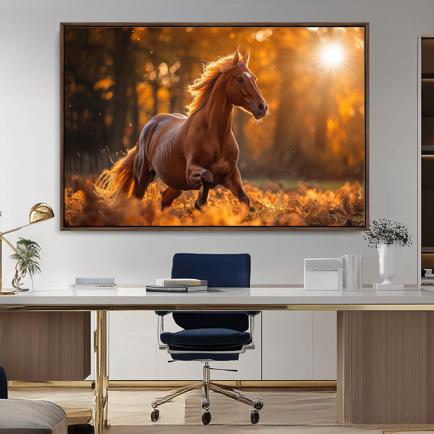 92144-MGV-CV-36X24-Sunset Horse Wall Art Canvas Print, Framed Horse Barn Art Picture Print, Majestic Horse Perfect Rustic Farmhouse Decor Artwork