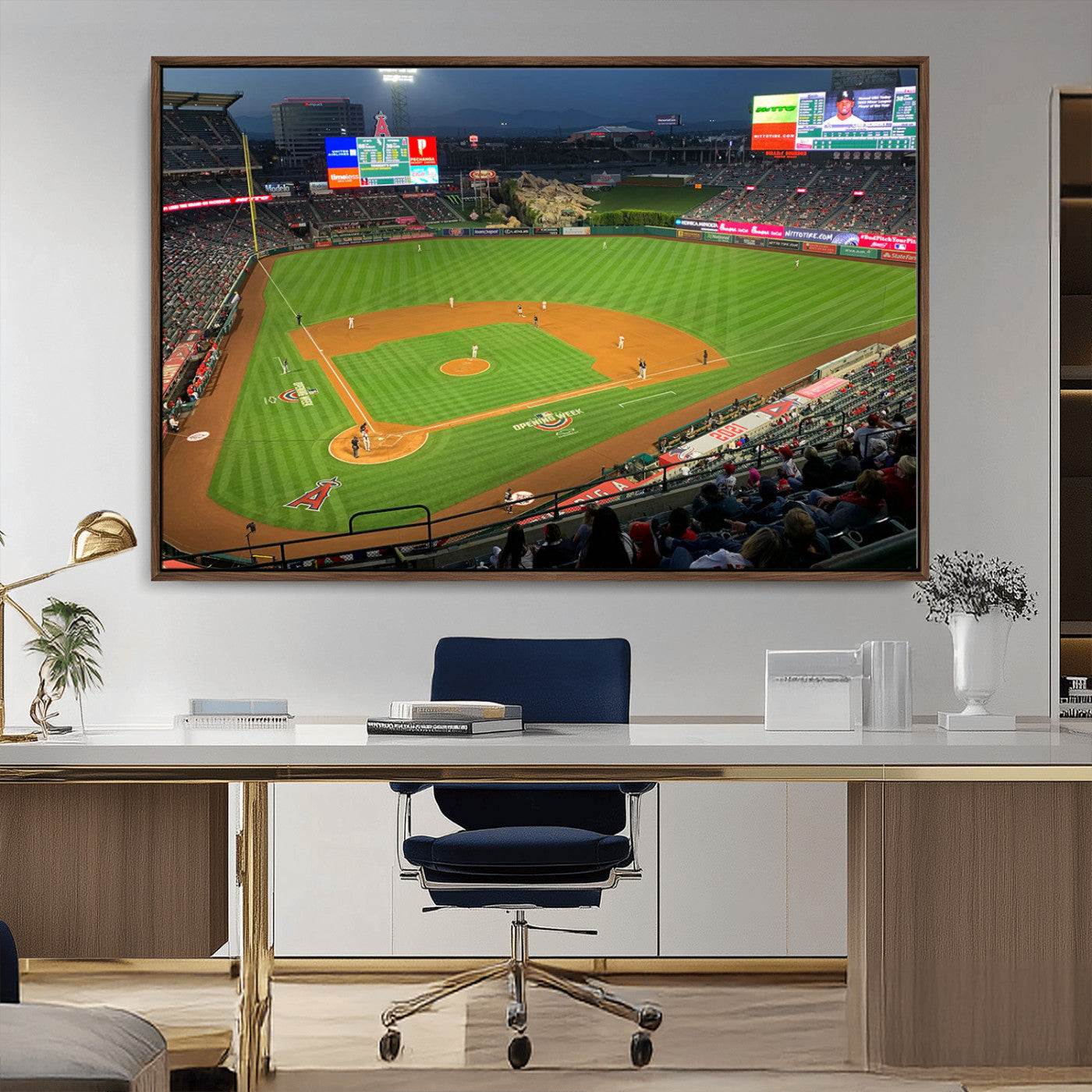 93707-MGV-CV-36X24-Los Angeles Stadium Wall Art Canvas Print, Framed Angel Stadium Field Art Picture Print, Anaheim Stadium Perfect Sports Room Decor