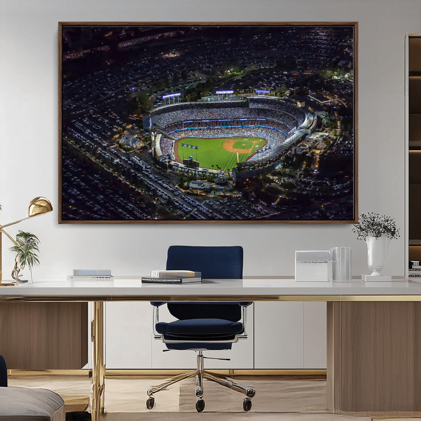 16515-MGV-CV-36X24-Dodgers Stadium Wall Art Canvas Print, Framed Baseball Stadium Art Picture Print, Dodgers Field Perfect Sport Room Decor Artwork