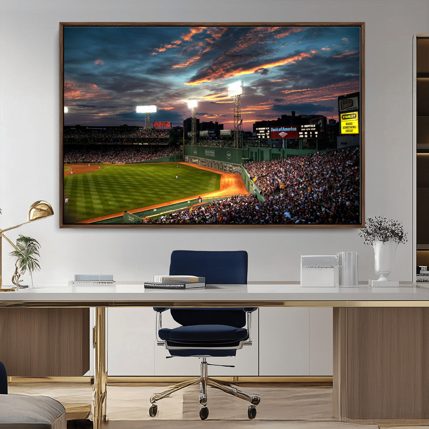 66781-MGV-CV-36X24-Baseball Stadium Wall Art – Canvas Print Evening Game Field Packed Crowd Sunset Sky Sports Photography, Dynamic Decor for Game