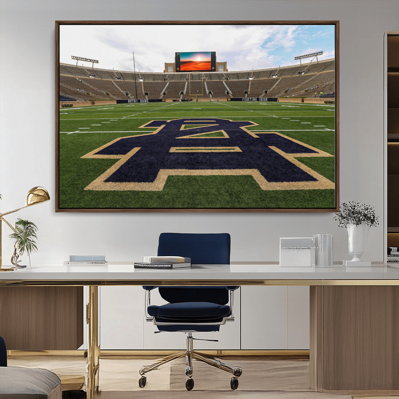 52835-MGV-CV-36X24-Notre Dame Stadium Wall Art Canvas Print, Framed Indiana Stadium Art Picture Print, Notre Dame Field Perfect Sport Room Decor