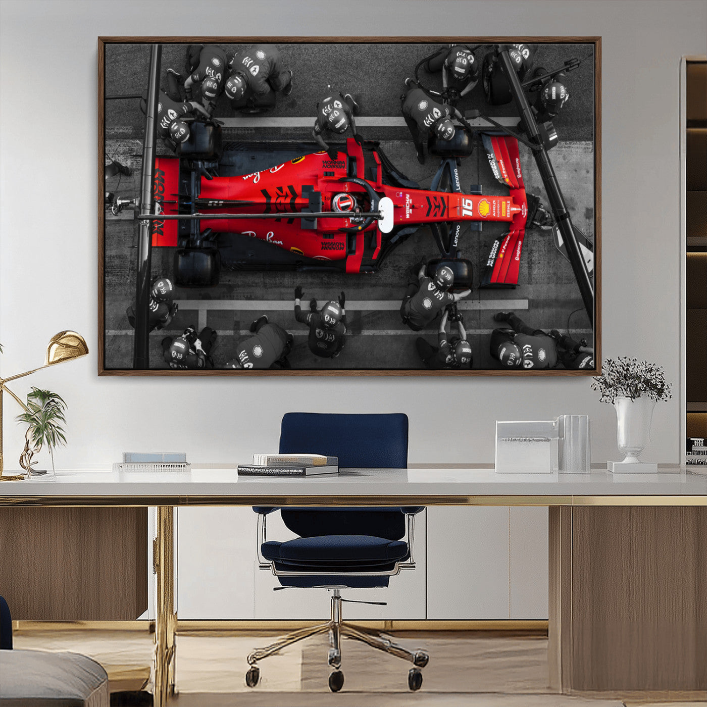 99356-MGV-CV-36X24-Ferrari Pit Stop Wall Art – Formula 1 Racing Car Canvas Print, Red Speed Machine Motorsport Decor for Office, Garage, Man Cave or