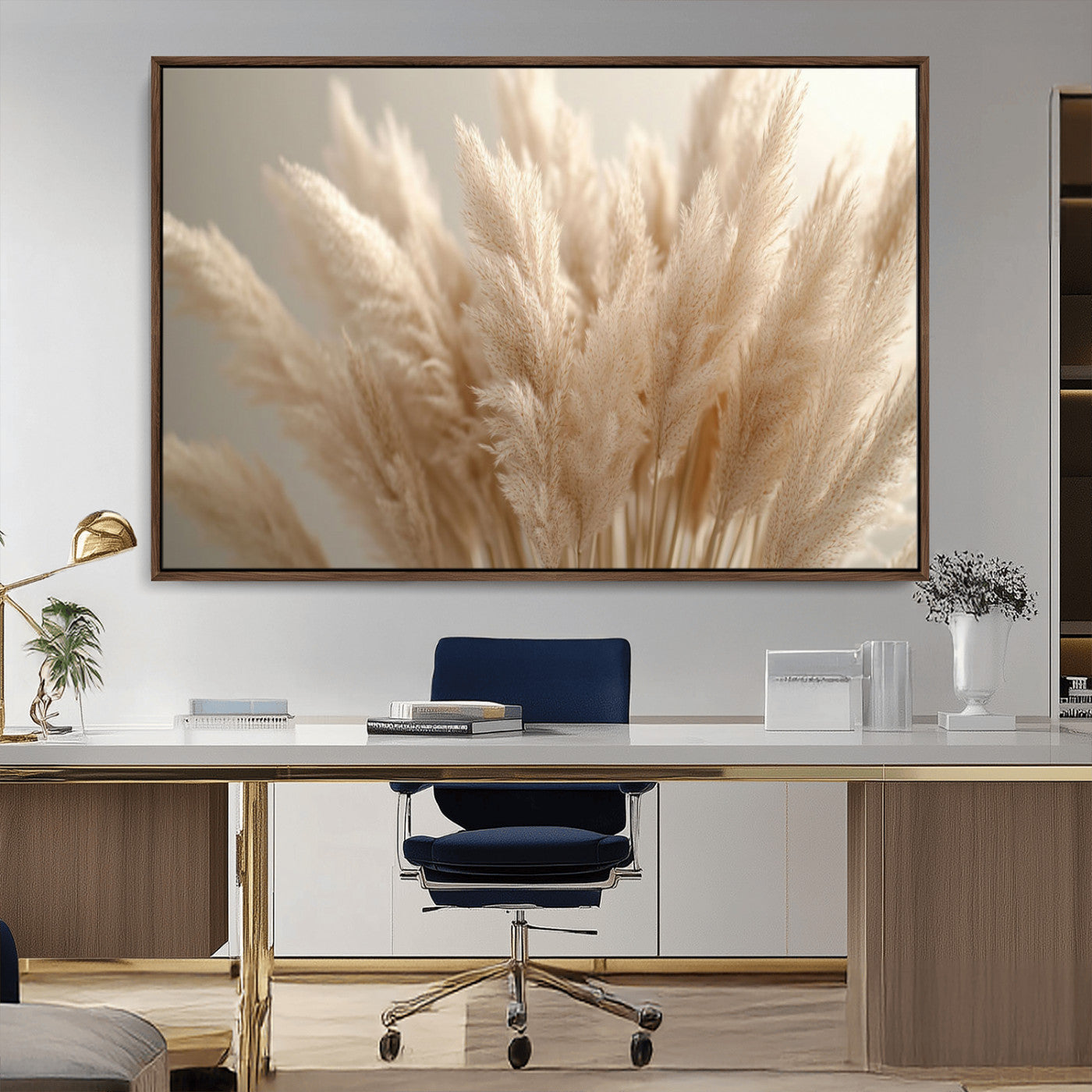 50300-MGV-CV-36X24-Pampas Grass Wall Art Canvas Print, Framed Minimalist Pampas Grass Art Picture Print, Beige Pampas Grass Perfect Minimalist Boho