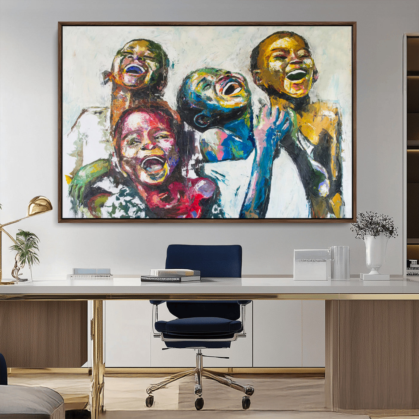 58627-MGV-CV-36X24-Joyful Children Wall Art – Colorful Abstract Canvas Painting of Kids Laughing, Vibrant Modern Home Decor for Living Room, Office