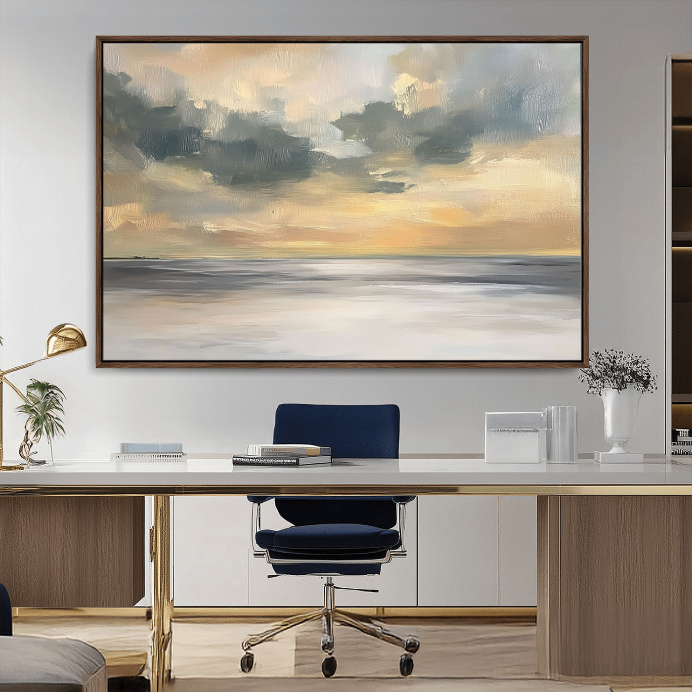 45544-MGV-CV-36X24-Ocean Sunset Wall Art – Serene Seascape Canvas Print with Golden Sky and Calm Water, Coastal Beach Artwork for Living Room,
