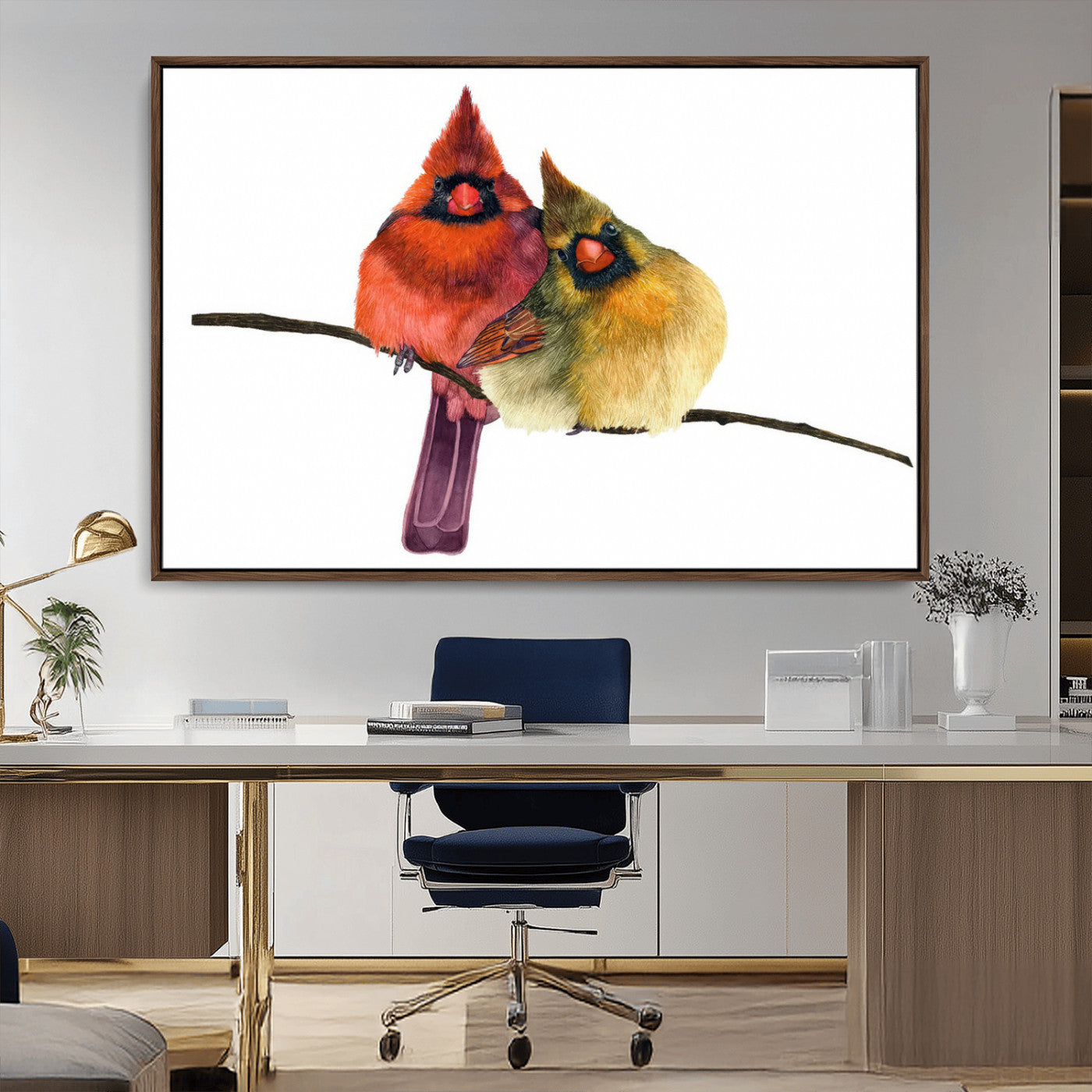 67752-MGV-CV-36X24-Cardinal Couple Wall Art – Male and Female Cardinal Canvas Print, Romantic Bird Artwork for Nature Lovers, Living Room, Bedroom,