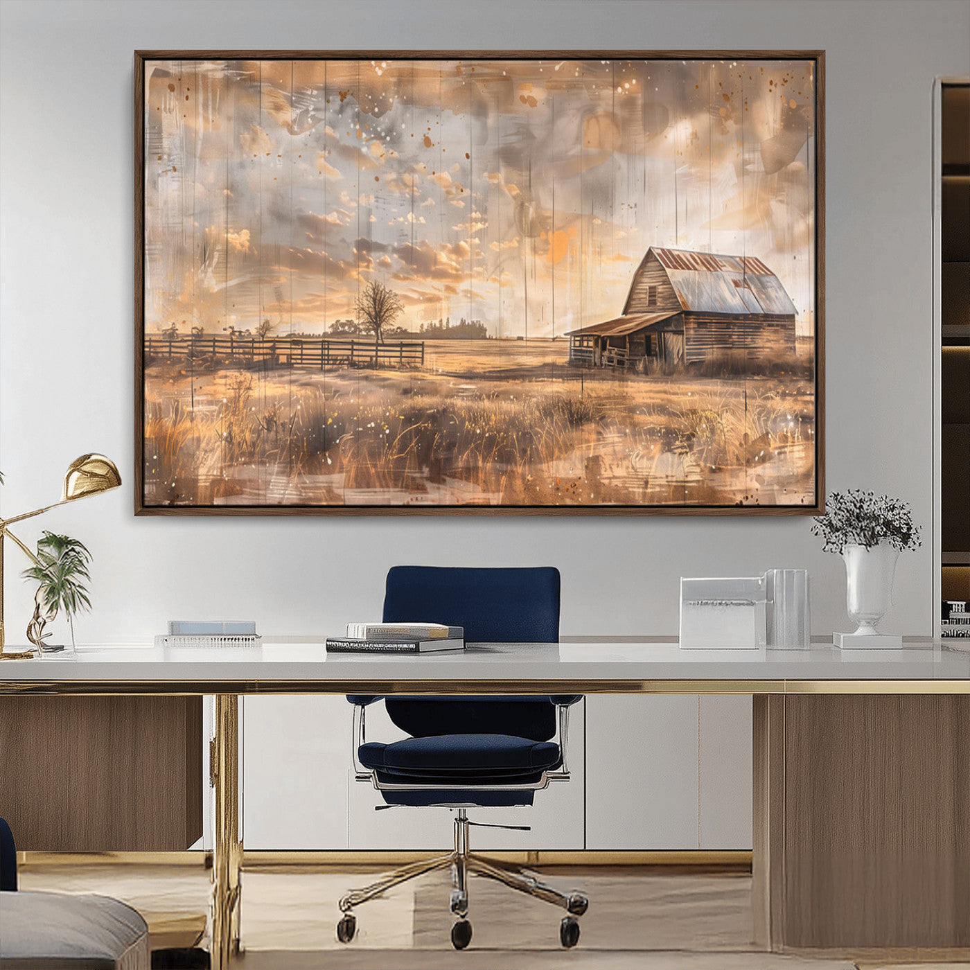 FARM2-MGV-CV-36X24-Rustic Farmhouse Wall Art Canvas Print, Framed Old Barn Art Picture Print, Southwestern Farmhouse Perfect Rustic Decor Artwork