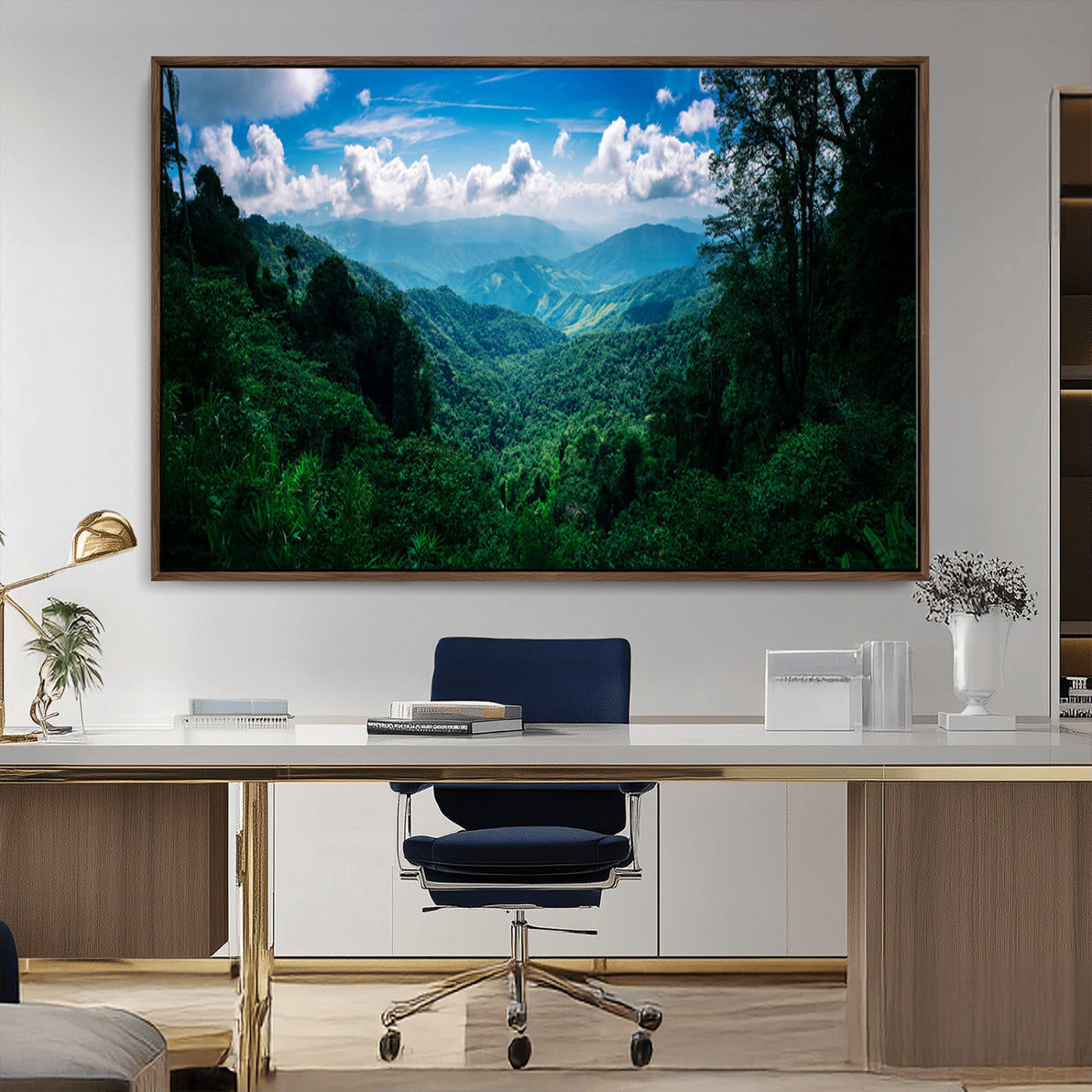 74439378-MGV-CV-36X24-Tropical Jungle Wall Art Canvas Print, Framed Lush Valley Art Picture Print, Forest Mountains Perfect Tropical Wilderness Decor
