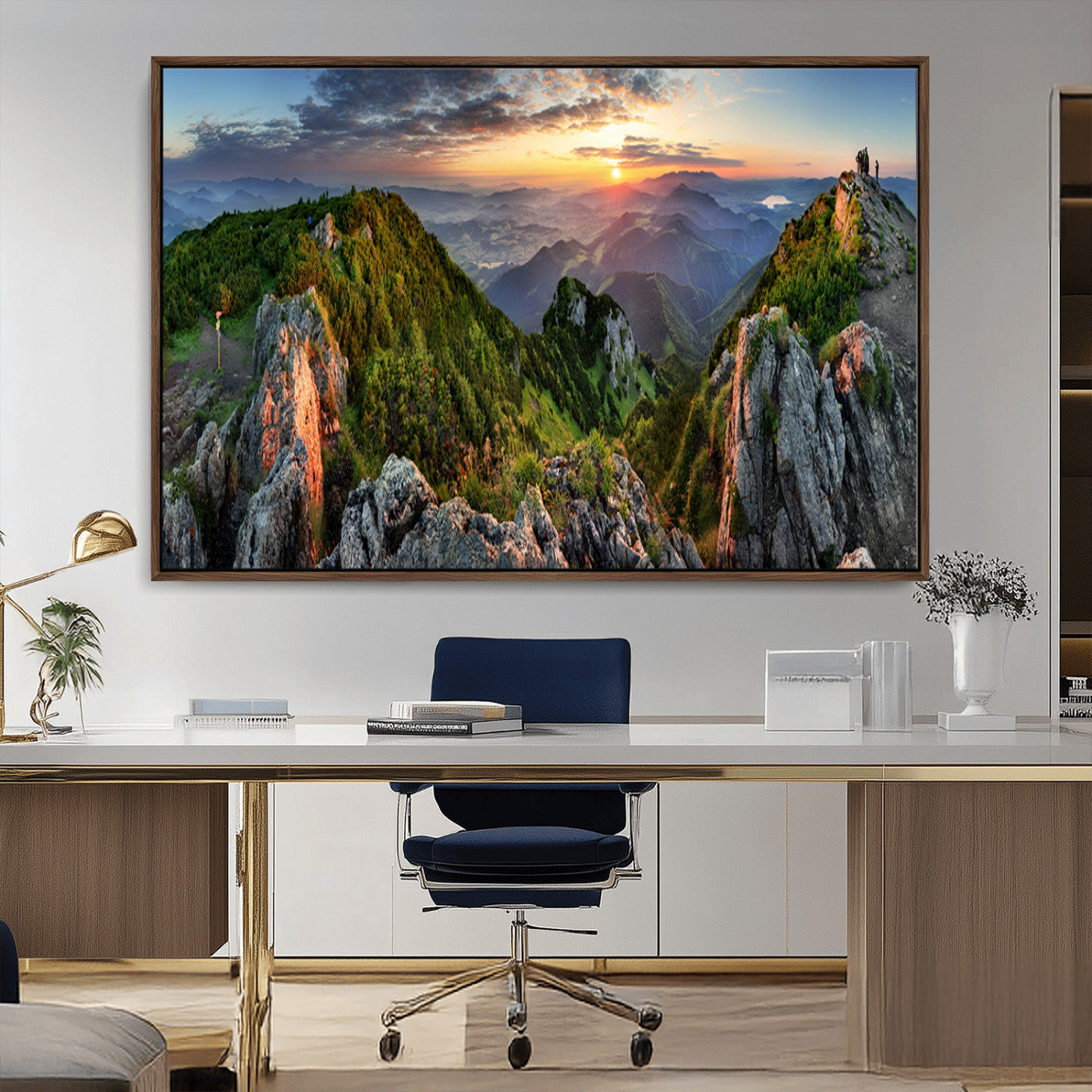 51582565-MGV-CV-36X24-Mountain Sunrise Panorama Wall Art – Scenic Landscape Canvas Print, Hiking Adventure Nature Photography, Large Mountain Range Wall