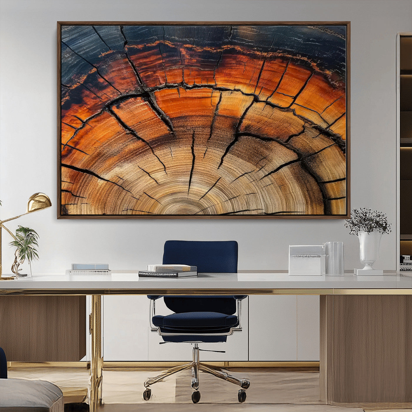 65909987-MGV-CV-36X24-Rustic Tree Ring Wall Art – Nature Inspired Wooden Texture Canvas Print, Modern Abstract Artwork for Living Room, Bedroom, Office