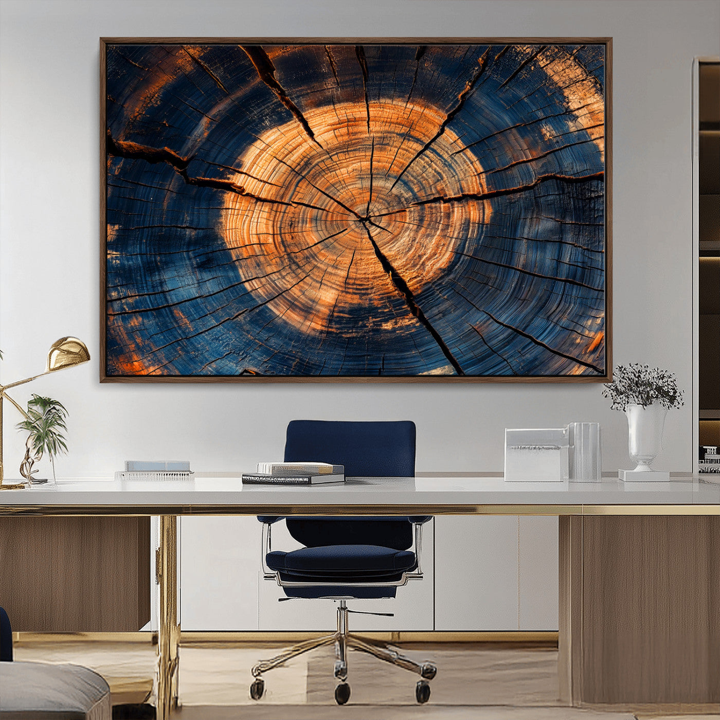 18975622-MGV-CV-36X24-Burnt Wood Wall Art Canvas Print, Framed Aged Timber Art Picture Print, Rustic Tree Slice Perfect Rustic Decor Artwork for Home,