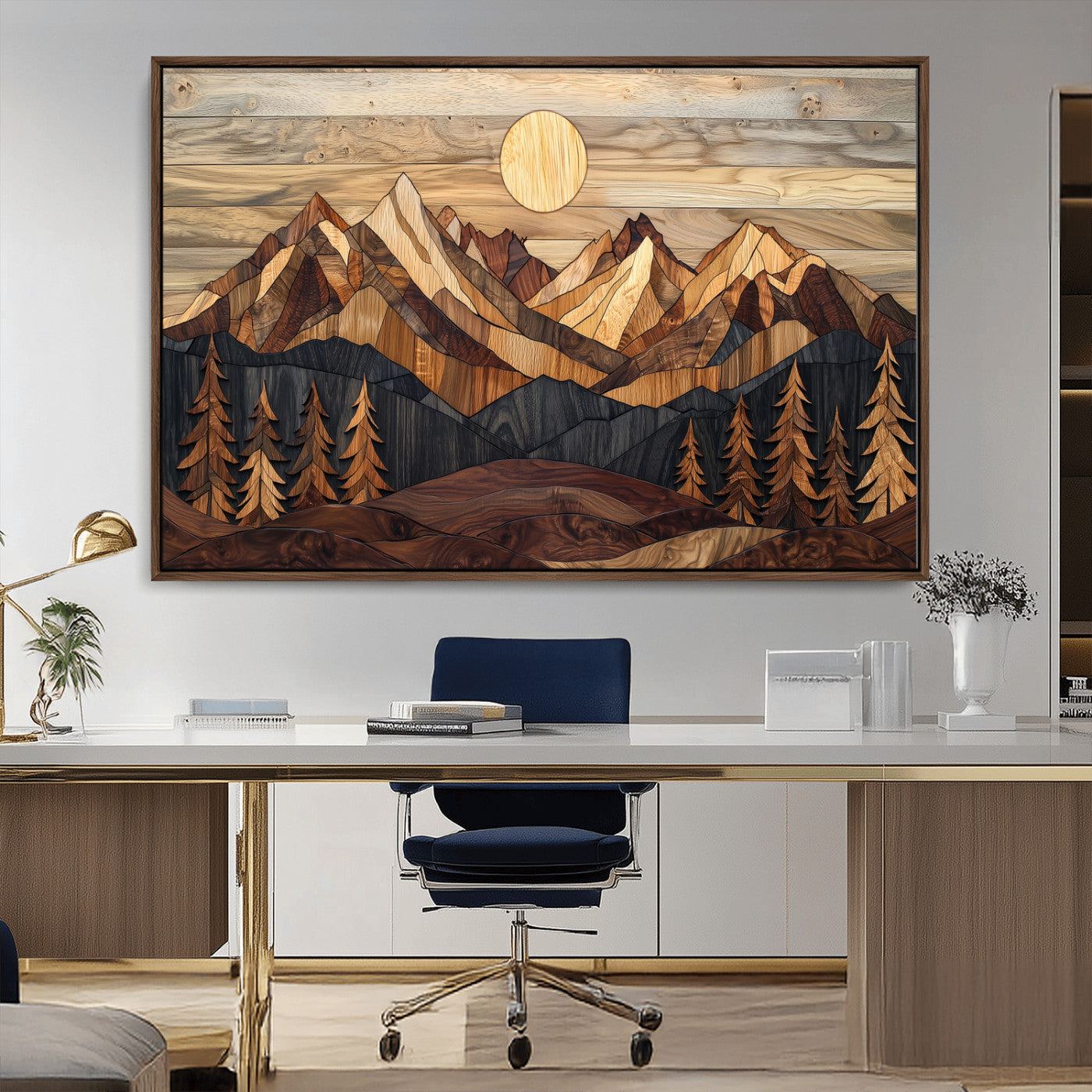 39116082-MGV-CV-36X24-Wood Mountain Landscape Wall Art Canvas Print, Framed Sunset Hills Art Picture Print, Abstract Nature Perfect Boho Decor Artwork