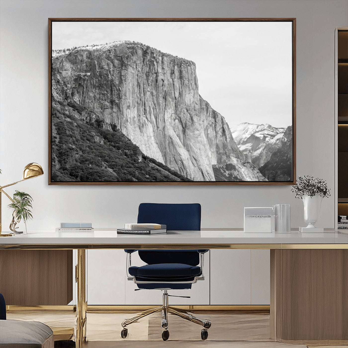39393420-MGV-CV-36X24-El Capitan Wall Art Canvas Print, Framed Yosemite Cliff Art Picture Print, Monochrome Mountain Perfect Monochrome Sierra Decor