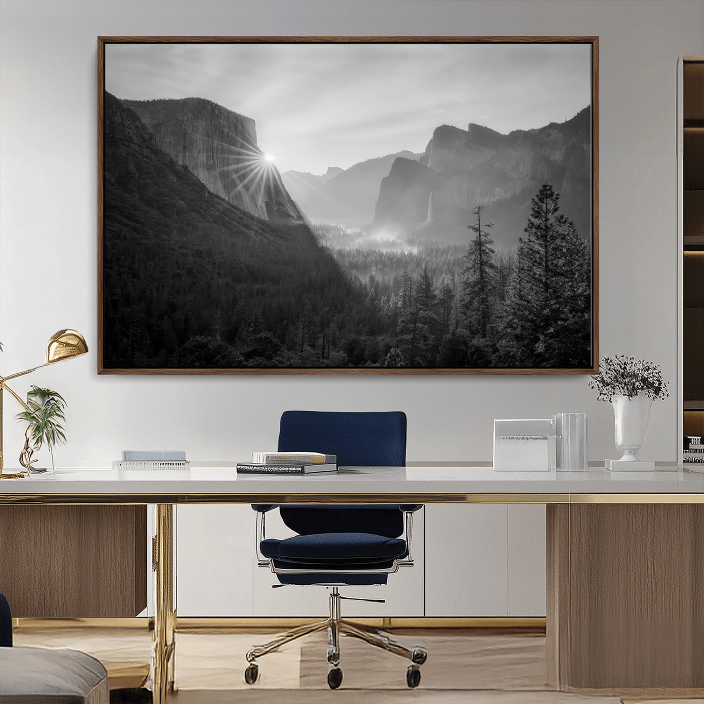 39278955-MGV-CV-36X24-Yosemite Valley Wall Art Canvas Print, Framed El Capitan Art Picture Print, Misty Mountain Perfect Modern Rustic Decor Artwork