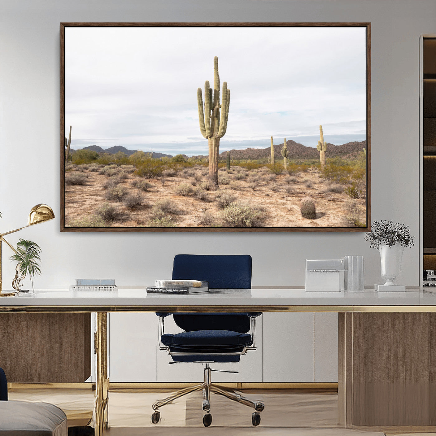 96147924-MGV-CV-36X24-Saguaro Cactus Wall Art Canvas Print, Framed Desert Cactus Art Picture Print, Earthy Desert Perfect Southwestern Boho Decor