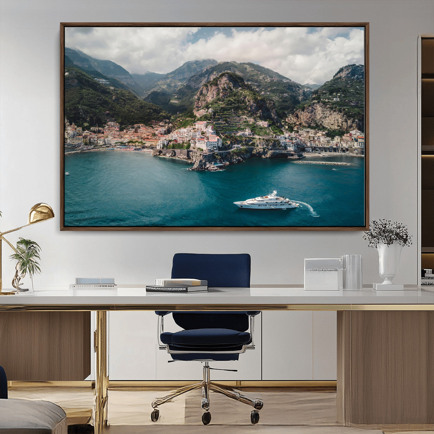 20321590-MGV-CV-36X24-Amalfi Coast Wall Art Canvas Print, Framed Italy Travel Art Picture Print, Mediterranean Landscape Perfect Mediterranean Coastal