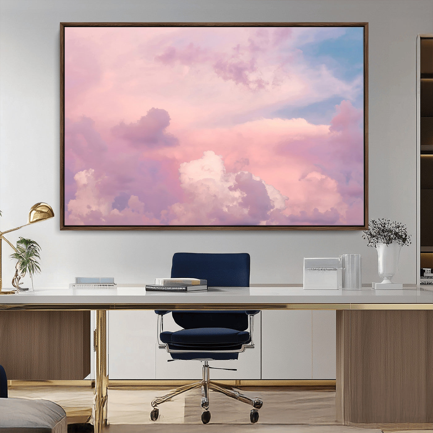 22874890-MGV-CV-36X24-Pastel Sky Wall Art Canvas Print, Framed Dreamy Cloudscape Art Picture Print, Sunset Glow Perfect Minimalist Serenity Decor