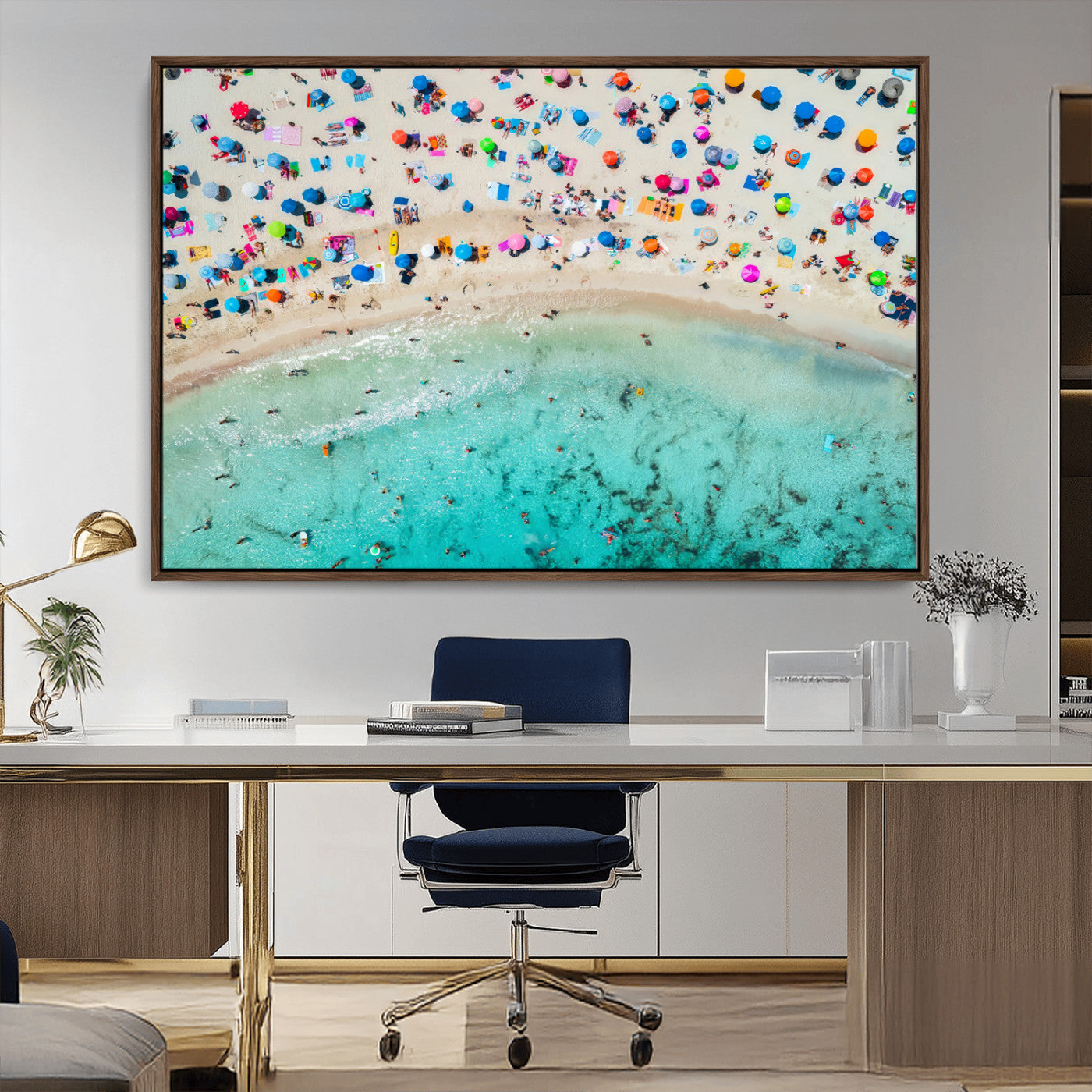 76172085-MGV-CV-36X24-Tropical Shoreline Wall Art Canvas Print, Framed Beach Relaxing Art Picture Print, Aerial Summer Perfect Coastal Vibrant Decor