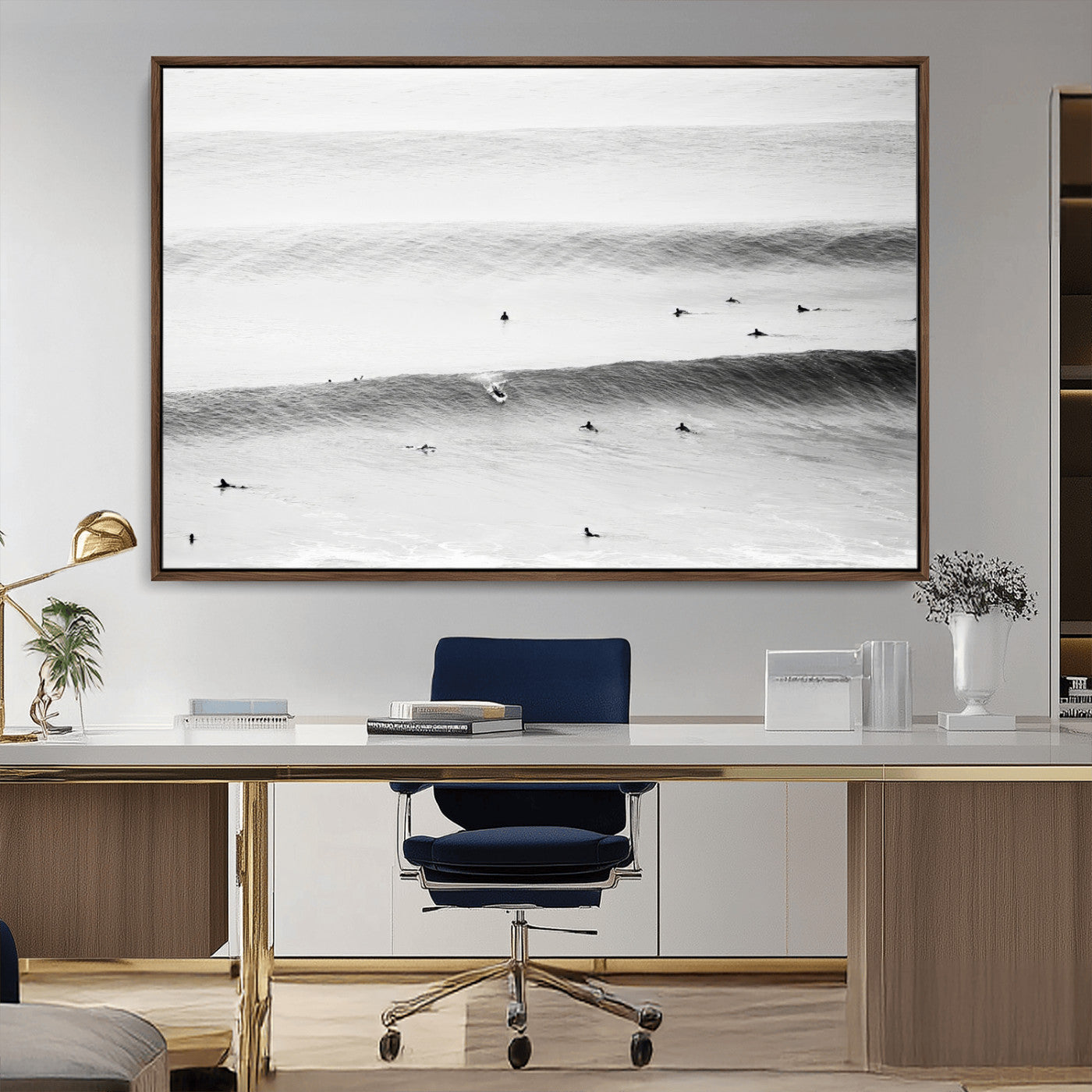 54291445-MGV-CV-36X24-Black White Ocean Wall Art Canvas Print, Framed Coastal Sport Art Picture Print, Ocean Culture Perfect Minimalist Coastal Decor