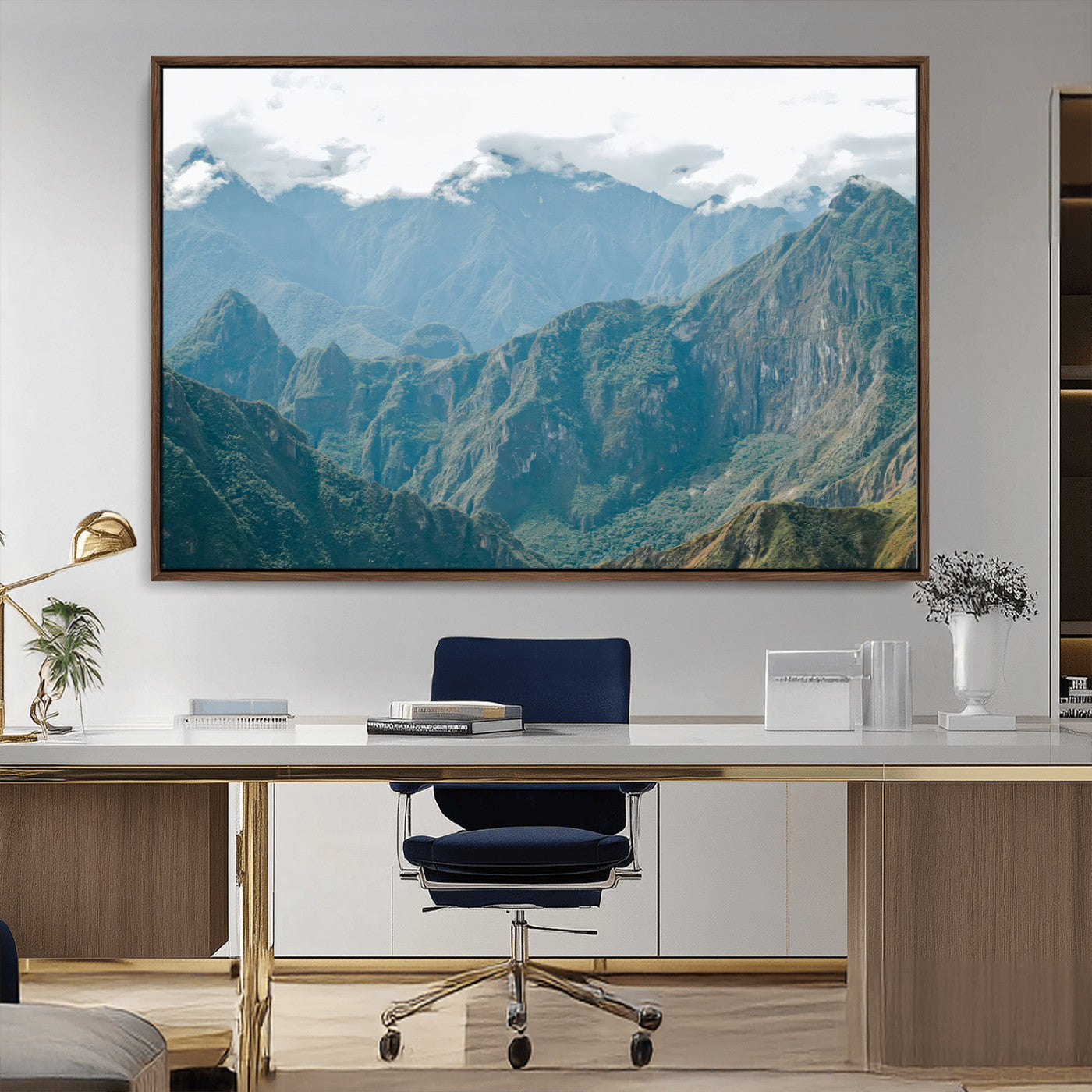 79393816-MGV-CV-36X24-Misty Mountain Wall Art Canvas Print, Framed Cloudy Andean Art Picture Print, Rugged Mountain Perfect Rustic Nature Decor Artwork