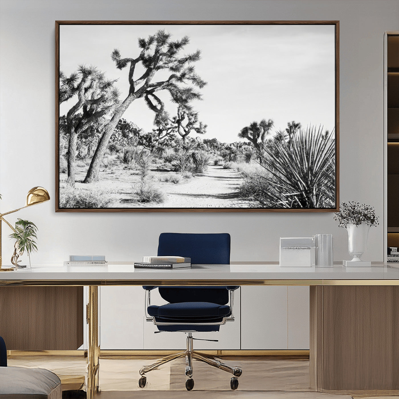 88164251-MGV-CV-36X24-Joshua Tree Wall Art Canvas Print, Framed Desert Path Art Picture Print, Monochrome Desert Perfect Minimalist Desert Decor Artwork