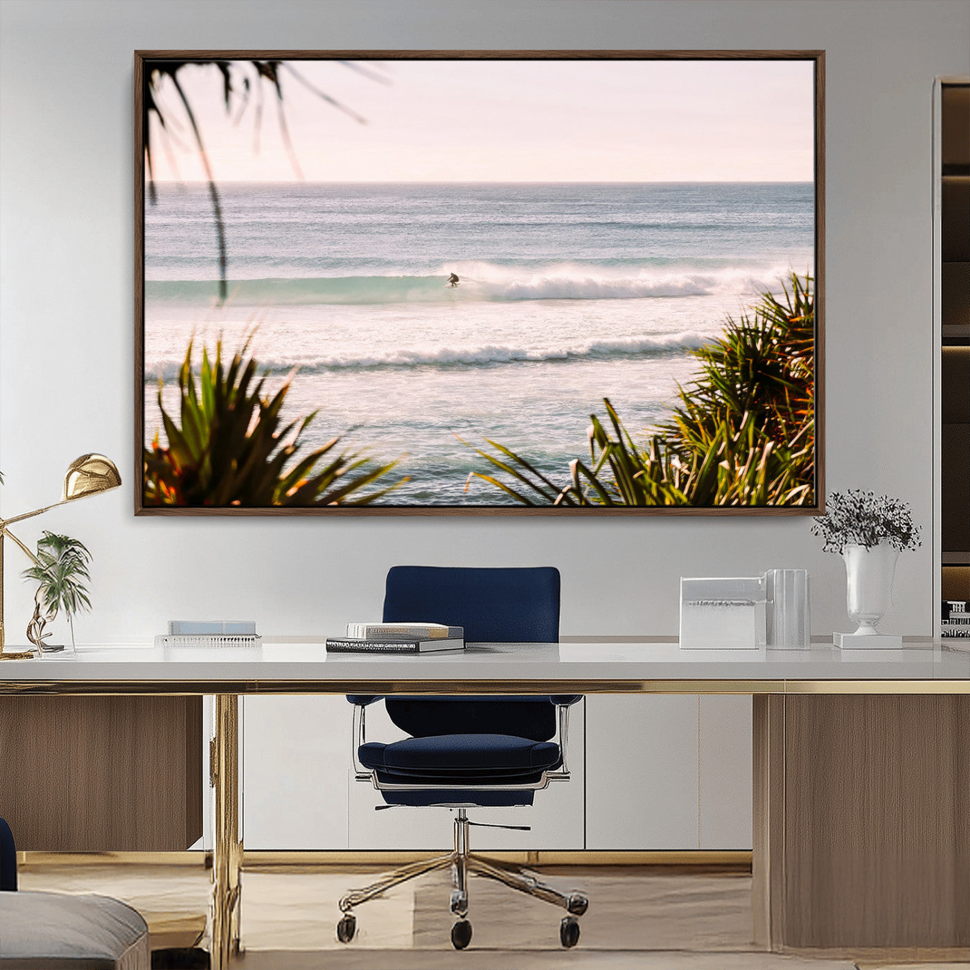23287092-MGV-CV-36X24-Ocean Surfer Wall Art Canvas Print, Framed Coastal Surf Art Picture Print, Tropical Beach Perfect Tropical Coastal Decor Artwork