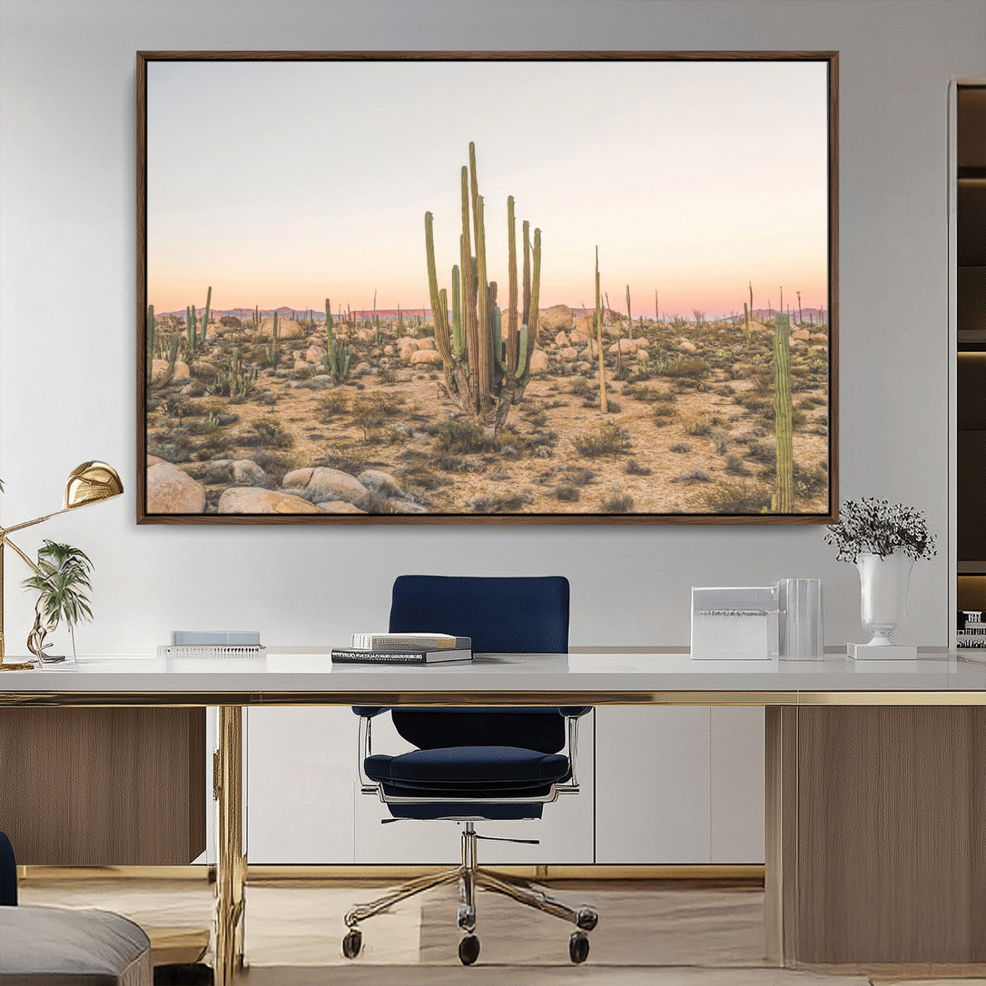 76234974-MGV-CV-36X24-Desert Cactus Wall Art Canvas Print, Framed Baja Desert Art Picture Print, Pastel Desert Perfect Southwestern Boho Decor Artwork