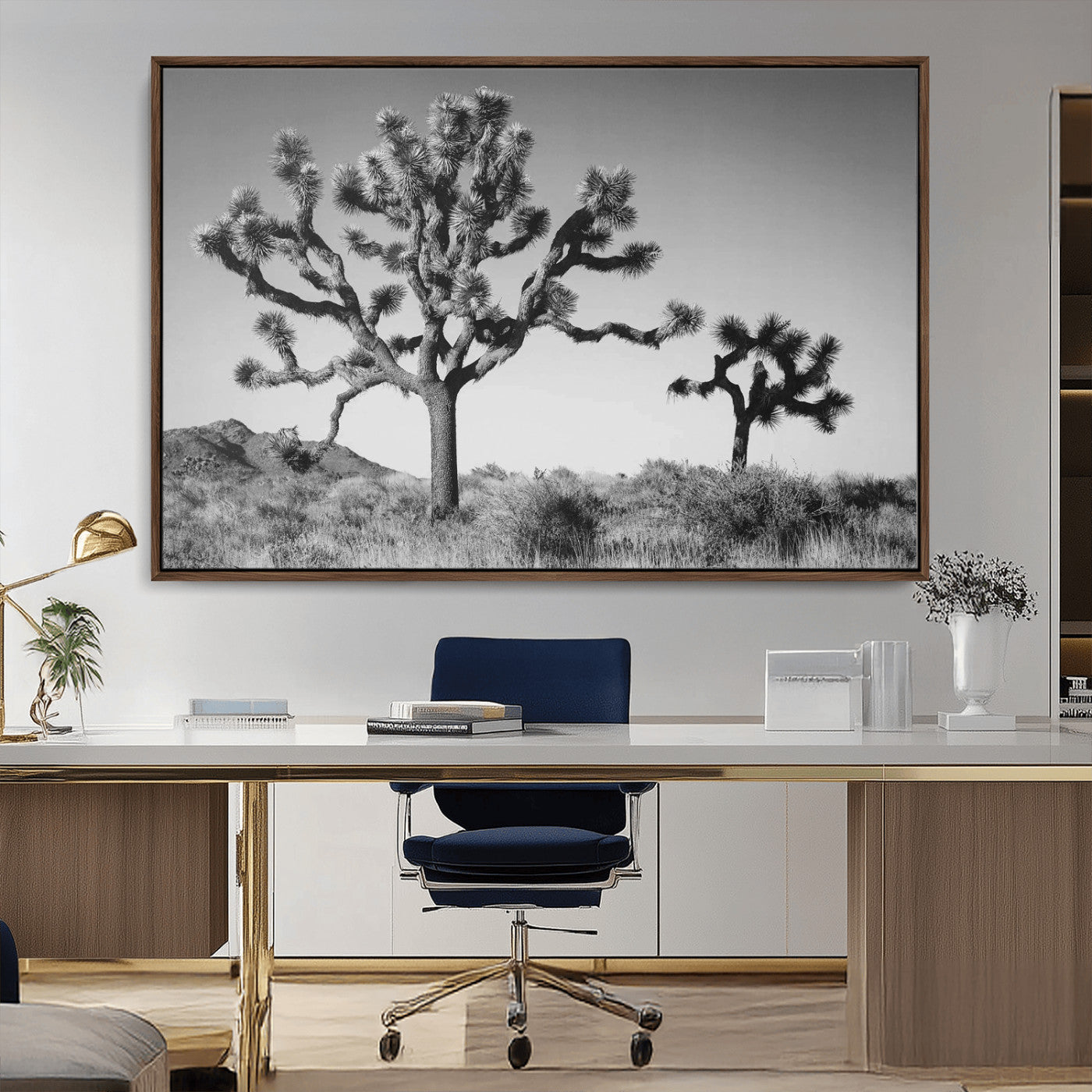 50975475-MGV-CV-36X24-Joshua Tree Art Wall Art Canvas Print, Framed Desert Tree Print Art Picture Print, Black White Nature Perfect Southwestern Boho