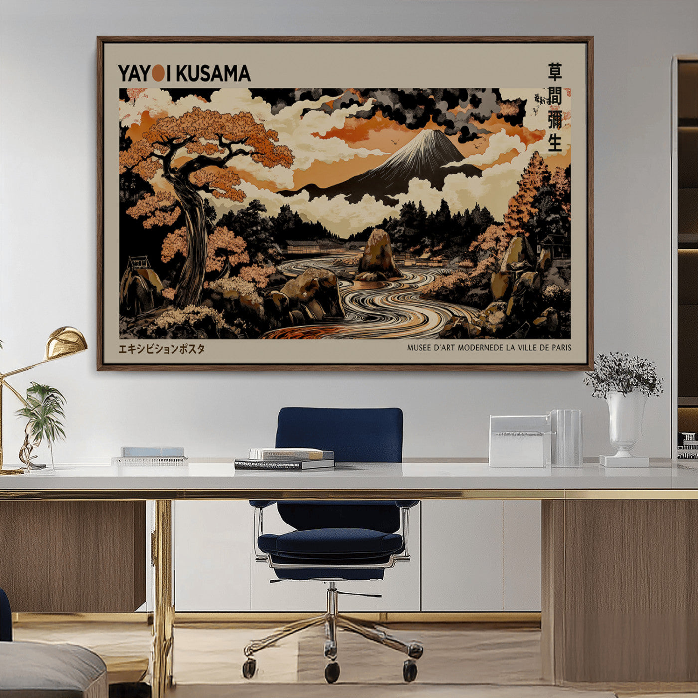 18695883-MGV-CV-36X24-Japanese Mt Fuji Autumn Wall Art – Vintage Landscape Print with River & Sakura Tree, Traditional Ukiyo-e Inspired Japan Poster,