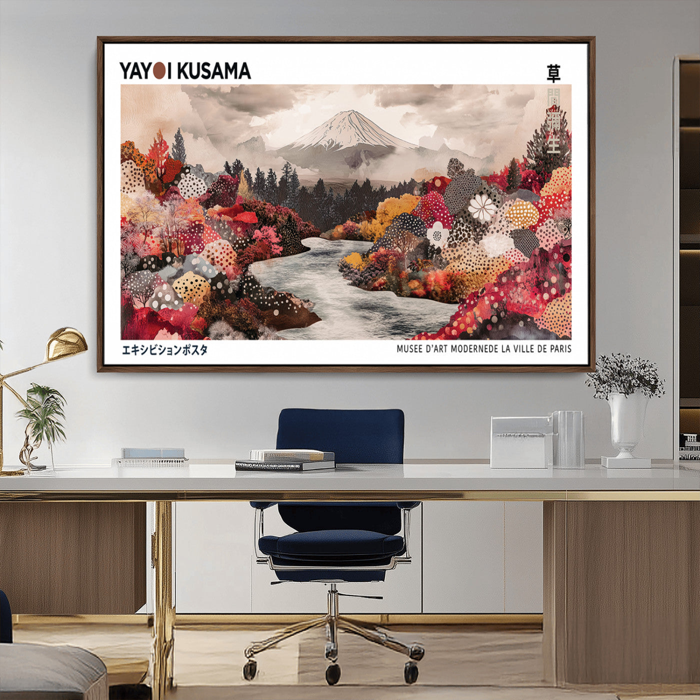 32352074-MGV-CV-36X24-Japanese Landscape Wall Art – Mount Fuji River Canvas Print, Modern Asian Inspired Nature Decor for Living Room, Bedroom, Office