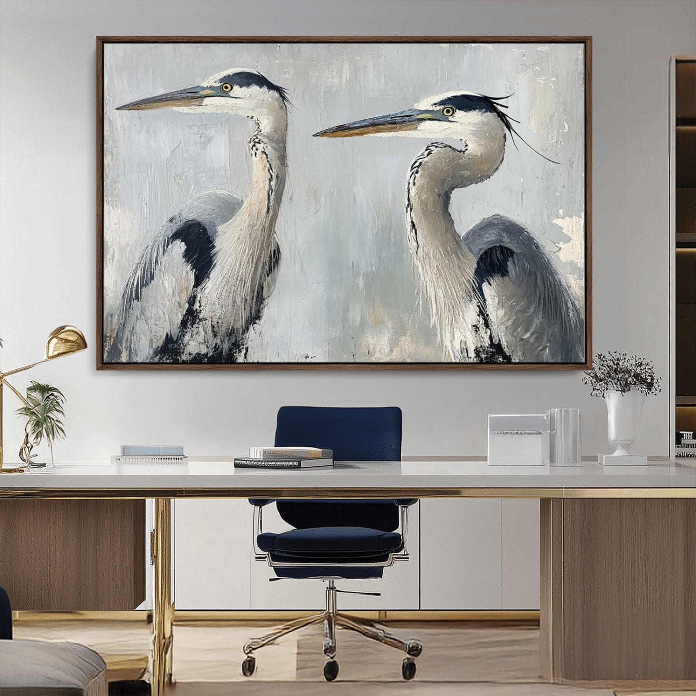 19427826-MGV-CV-36X24-Bird Canvas Decor Wall Art Canvas Print, Framed Coastal Bird Pair Art Picture Print, Minimalist Wildlife Wall Perfect Coastal